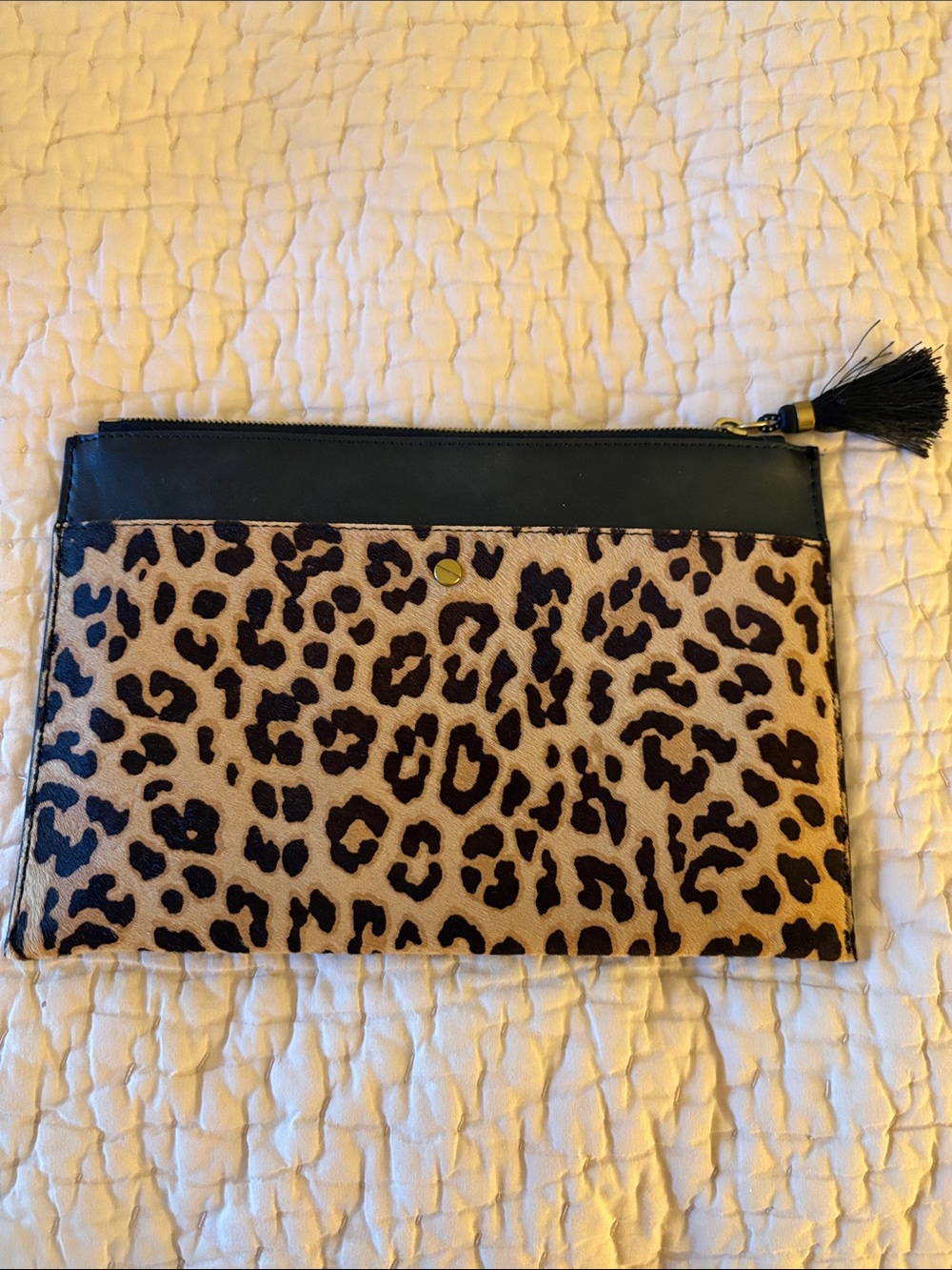 J. Crew Leopard Print Clutch with Black Trim